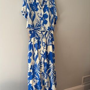 TALULAH White Maxi Jumpsuit with Blue Tropical Floral Print